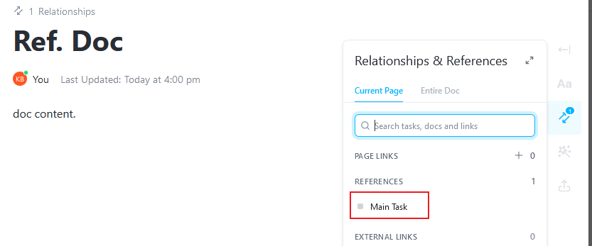 clickup doc relationship