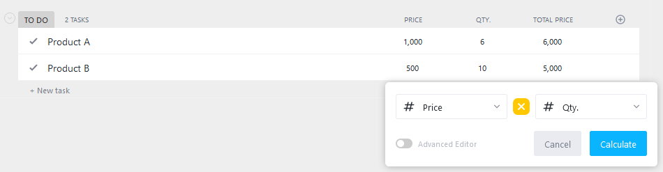 asana calculation custom field types