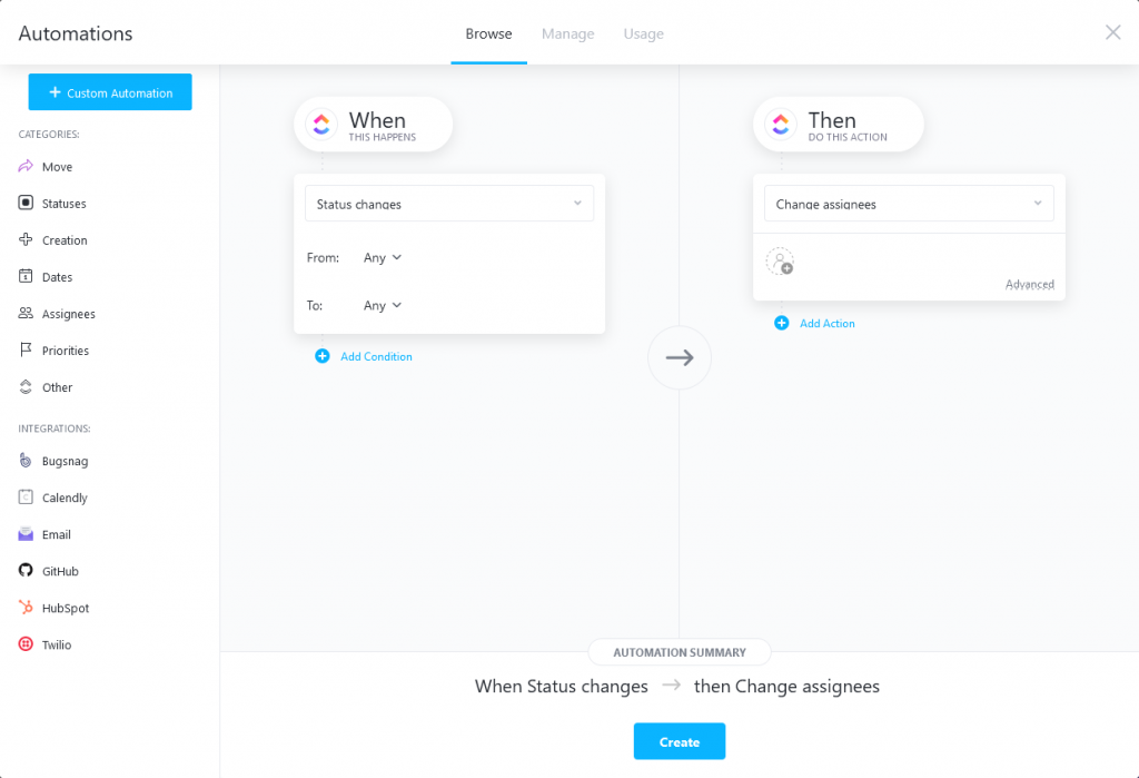 clickup automation page