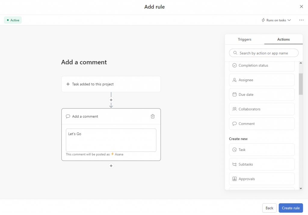 asana automation trigger setup