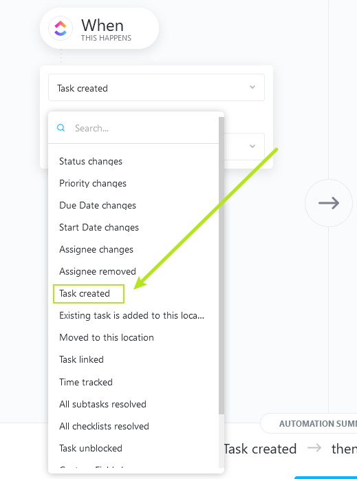 clickup automation trigger setup