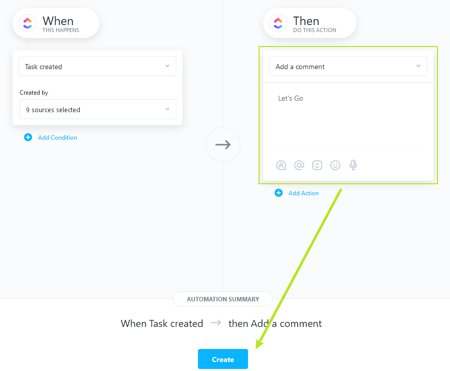 clickup automation create