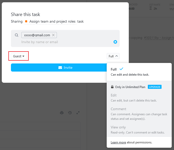 share task invite guest free plan