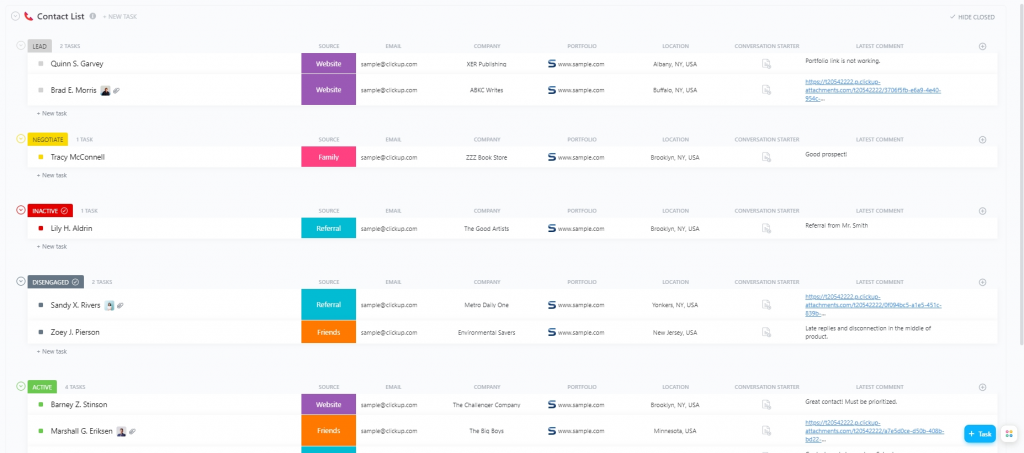 Contact/Customer List