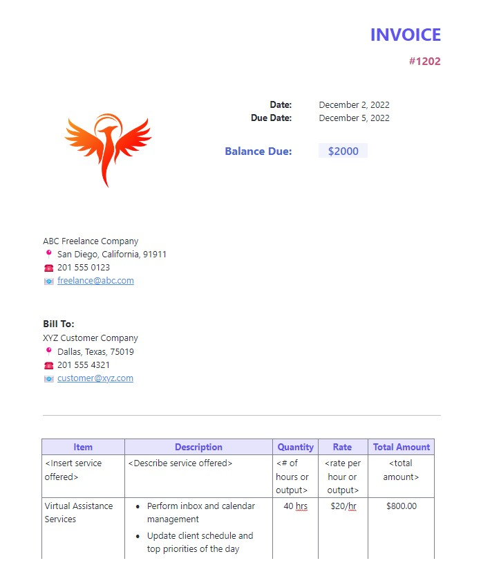 example clickup doc invoice