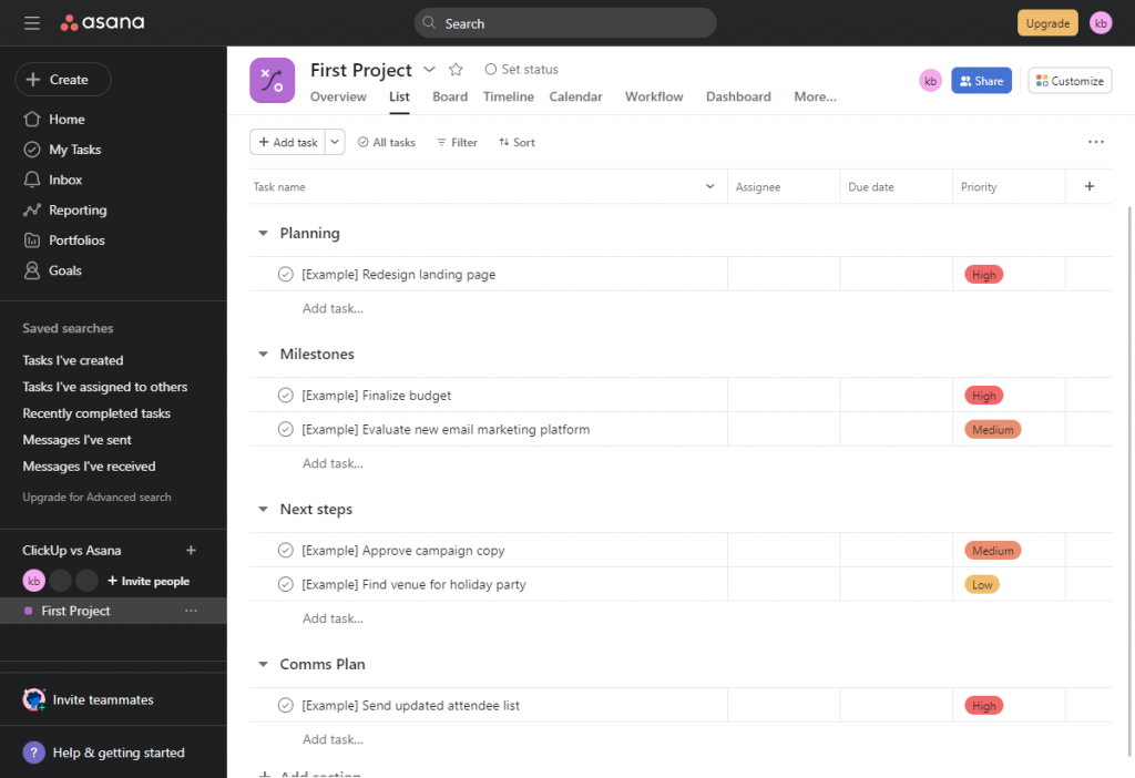 asana first project