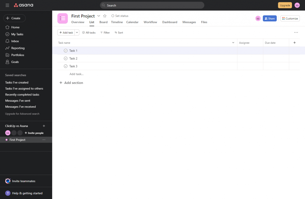 asana list view