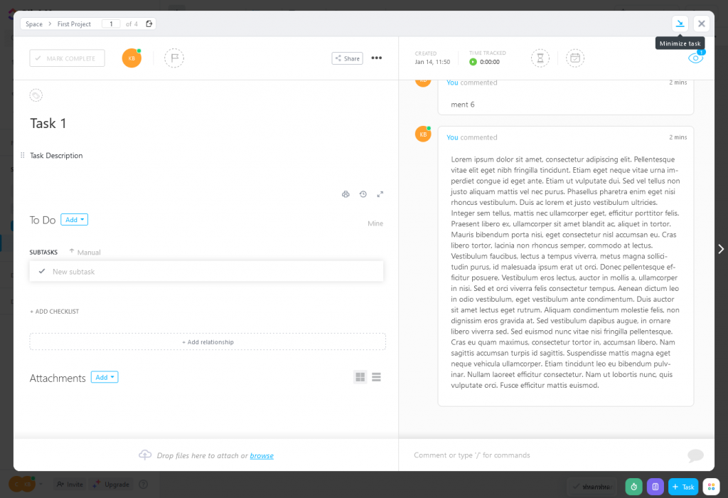 clickup description หลัง comment