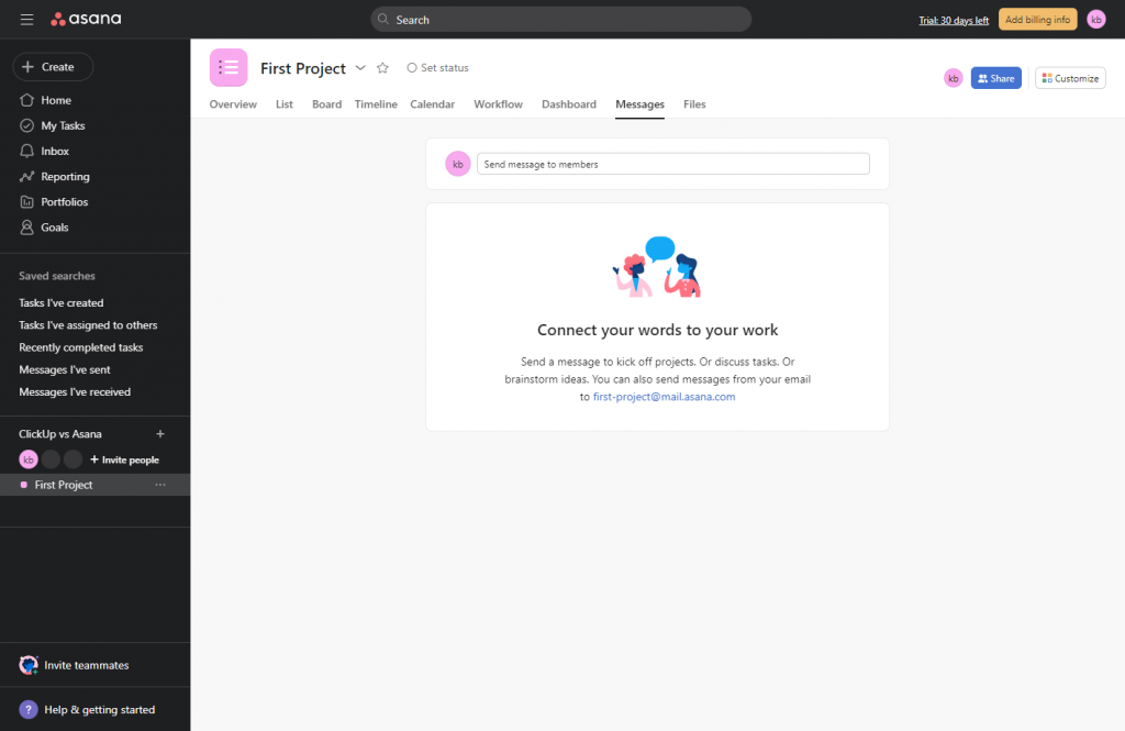 asana chat view