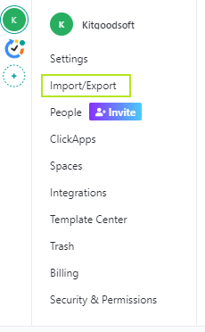 clickup import/export menu