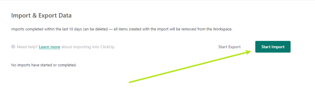 หน้า clickup import/export