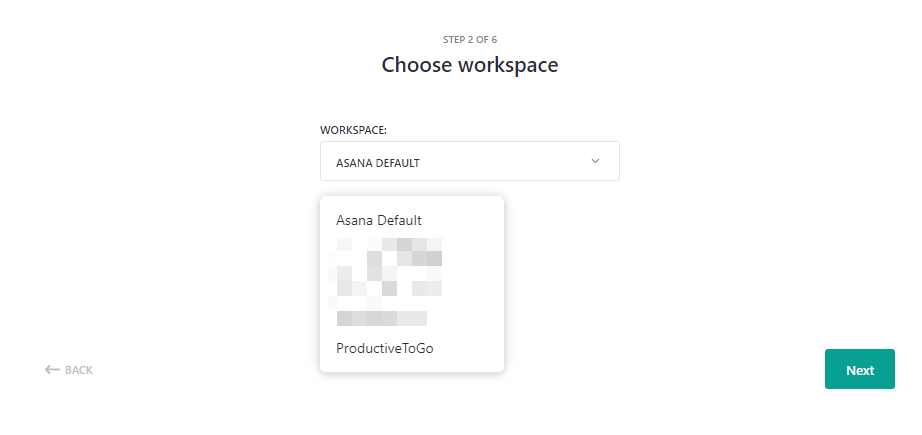 ขั้นตอน เลือก asana workspace
