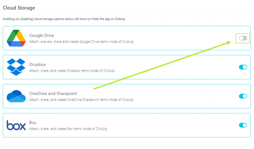 clickup setting cloud storage integration