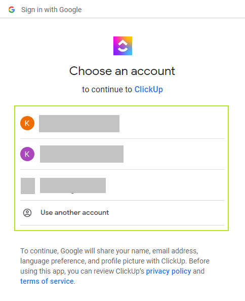 choose email for clickup app