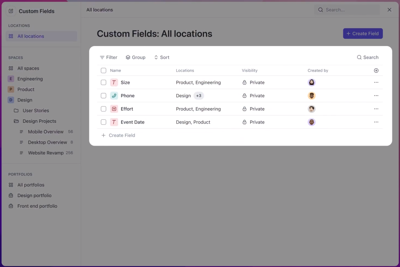 new custom fields management