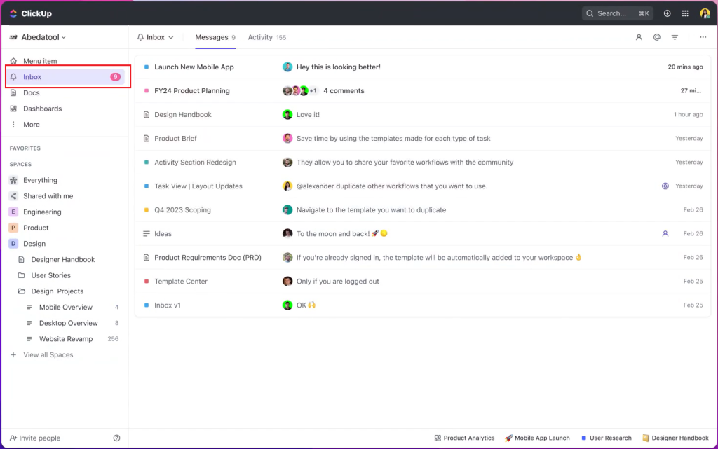 inbox menu