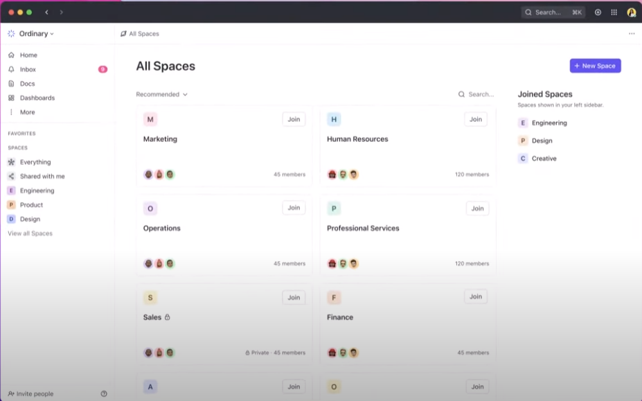view all spaces exp. page