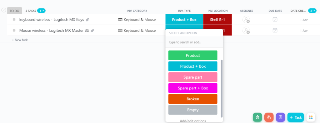 list inventory custom inventory type