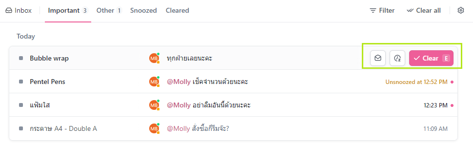 buttons to manage notification