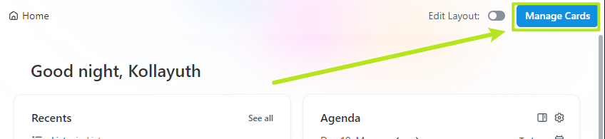 Manage Cards button