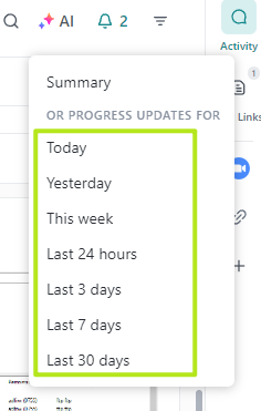 ClickUp AI - Task activity summary period