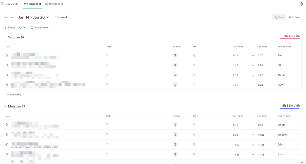 all entries My timesheet