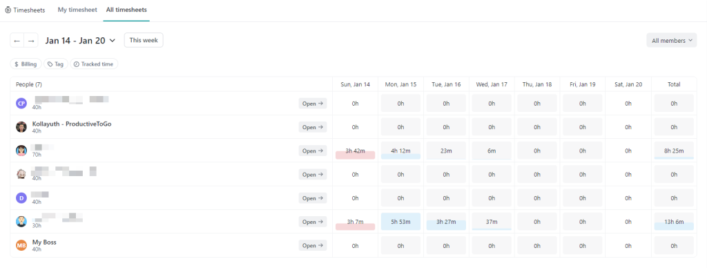 All timesheets