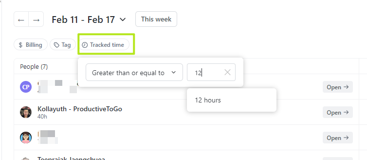 member tracked time filter