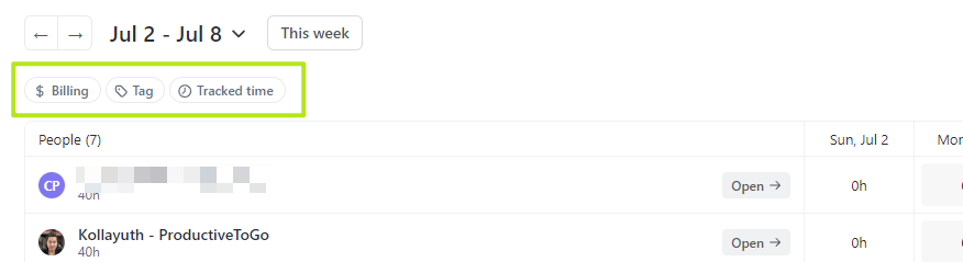 Timesheets Filter