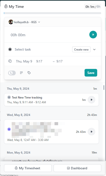 Time Tracking popup new version