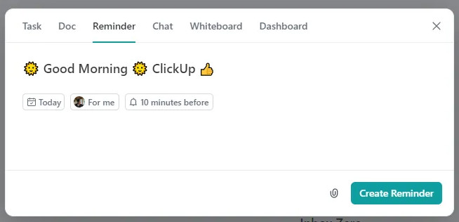 create Reminder in clickup