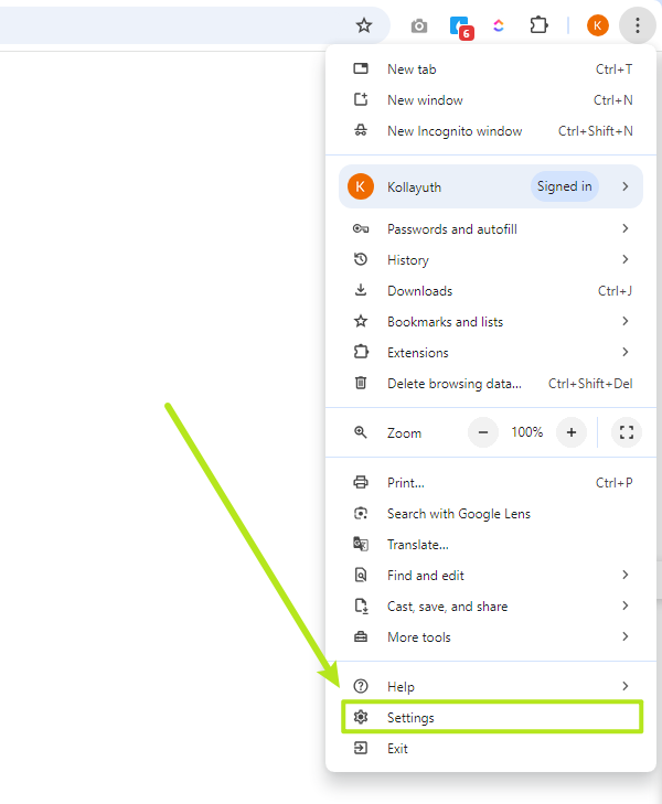 go to settings on Google Chrome