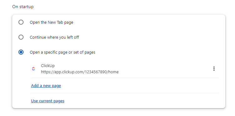 open a specific page setting