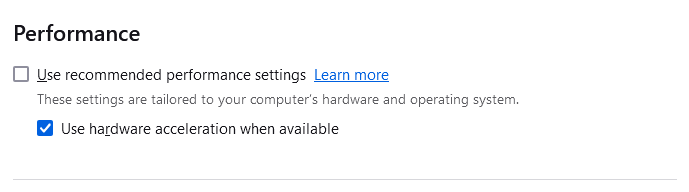 uncheck the Use recommended ... and check the Use hardware acceleration when available on firefox