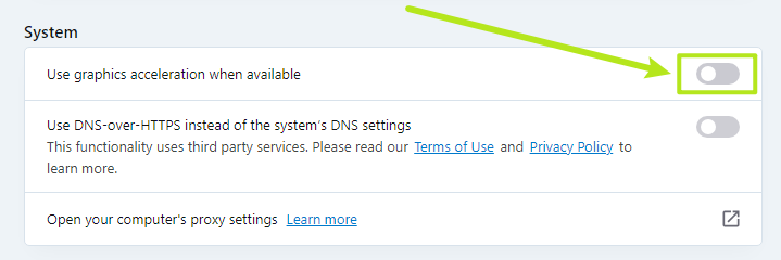 scrolling to System title then enable Use graphics acceleration when available on opera
