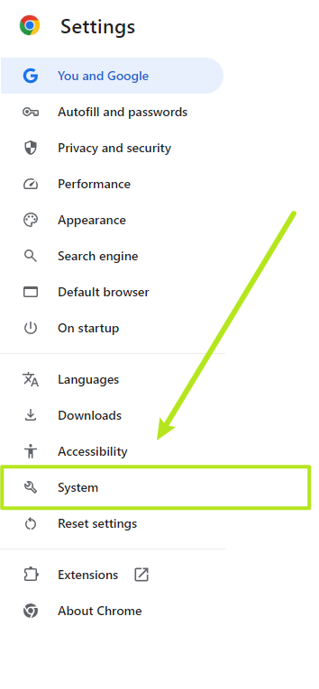 go to system menu on google chrome