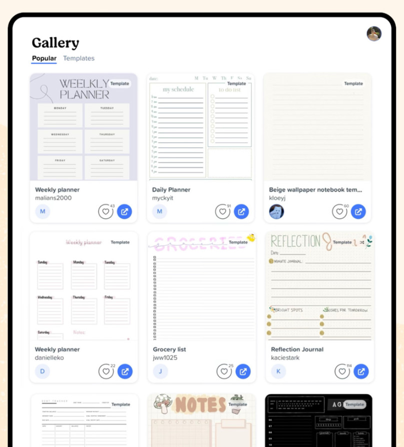 เทมเพลต จากแอป Notability